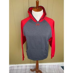 Under Armour men M loose fit longsleeve hoodie w/front pouch pocket red & grey